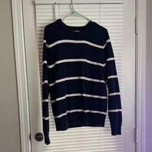 J. Crew Men's Navy and White Striped Crewneck Sweater